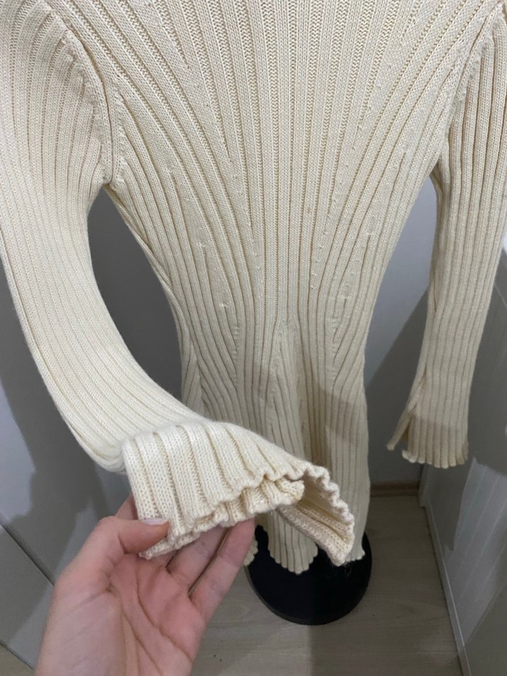 Beyaz Kadın Triko Mini Elbise - Görsel 4