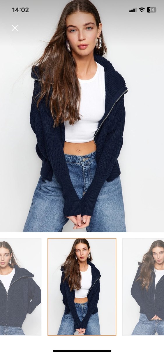 Fermuarlı Lacivert Kadın Triko Hırka - Görsel 2