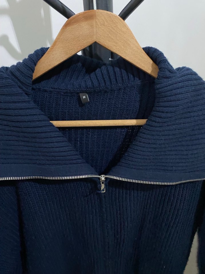 Fermuarlı Lacivert Kadın Triko Hırka - Görsel 5