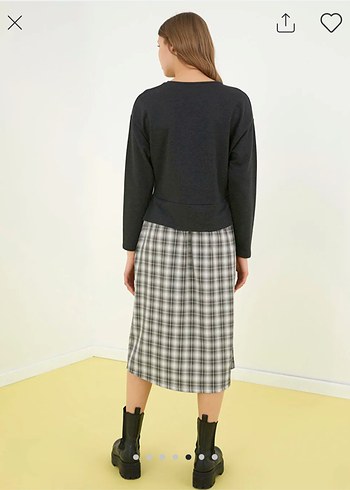 antrasit ekose elbise - Görsel 3