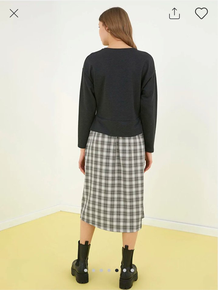 antrasit ekose elbise - Görsel 3