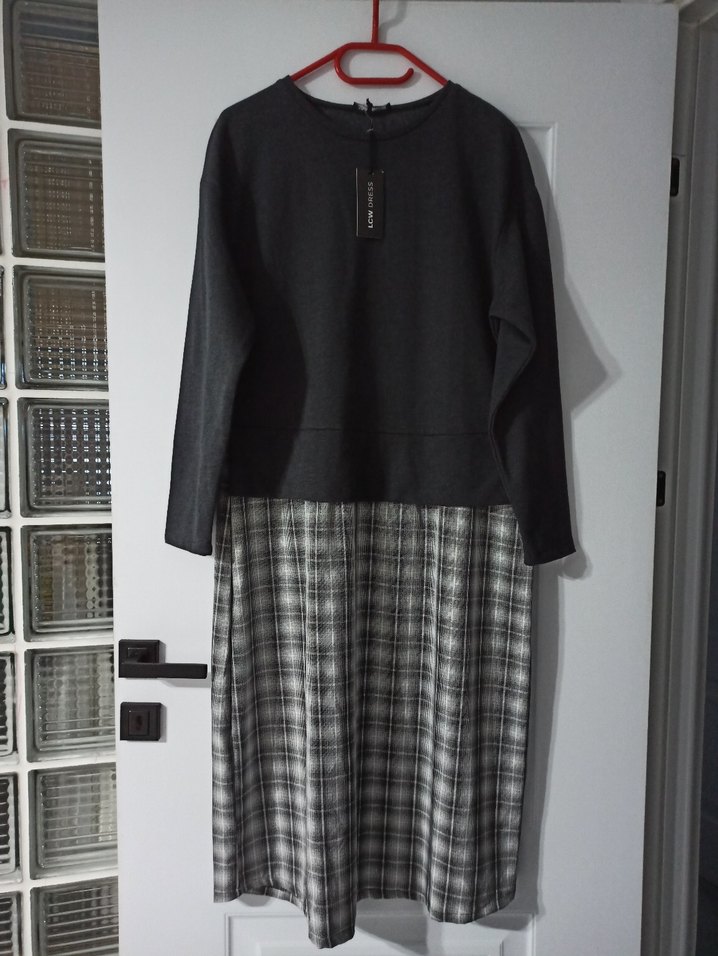 antrasit ekose elbise - Görsel 5