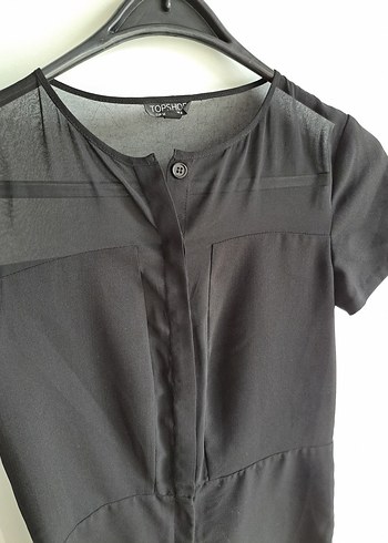 Topshop Kısa Kollu Siyah Mini Tulum - Görsel 3