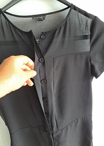 Topshop Kısa Kollu Siyah Mini Tulum - Görsel 4