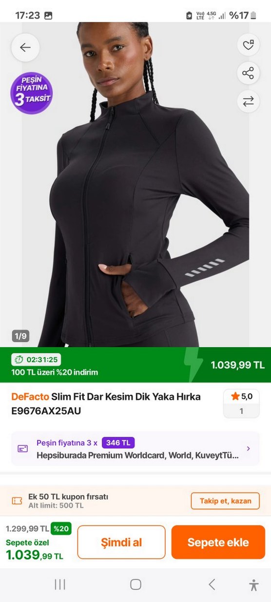 Siyah Fermuarlı Yüksek Yakalı Spor Üst - Görsel 2