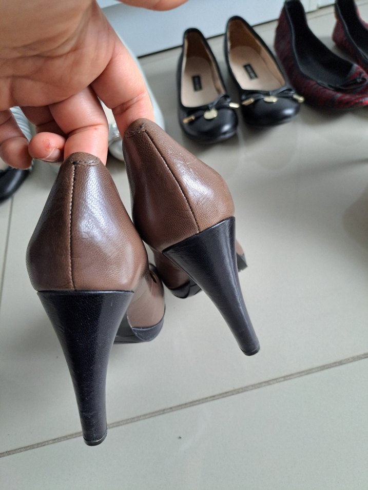 Nine West Klasik Bej Deri Topuklu Kadın Stiletto - Görsel 5