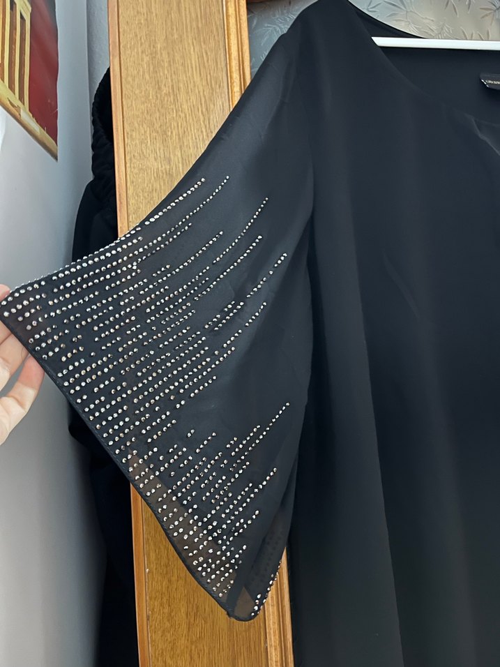 Siyah Uzun Kollu Salaş Kadın Abiye Elbise - Görsel 3