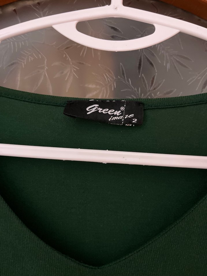 Yeşil V Yaka Uzun Kollu Payetli Kadın Bluz - Görsel 2