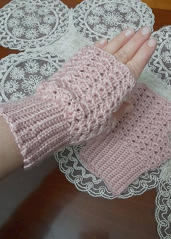 Dantel Detaylı Pembe Örgü Kadın Eldiven - Görsel 2