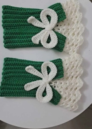 Kırmızı,yeşil Çiçek Detaylı Kadın Örgü Eldiven - Görsel 2