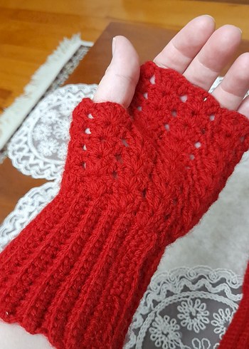 Kırmızı Örgü Kadın Eldiven - Görsel 2