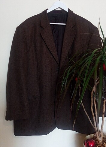 Balıksırtı desenli kumaştan kahverengi ceket