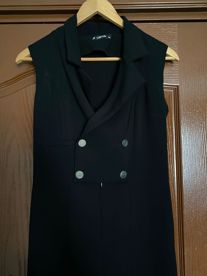 Siyah Kadın Uzun Kollu Jumpsuit - Görsel 2