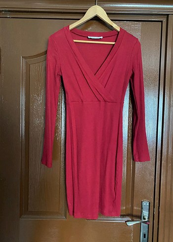 Bordo V Yaka Uzun Kollu Hamile Elbisesi - Görsel 3