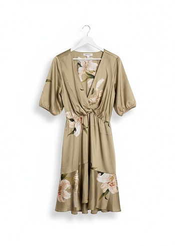 Bej Çiçek Desenli Kısa Bohem Kadın Elbise - Görsel 3
