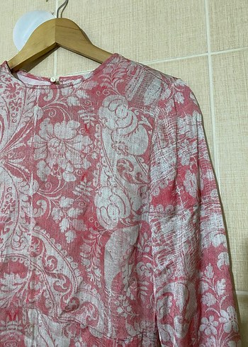 Pembe Gri Bohem Uzun Kollu kısa Tunik - Görsel 3