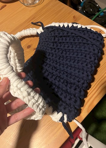 Zara Pinterest modeli Lacivert Örgü Bohem Kadın Çanta
