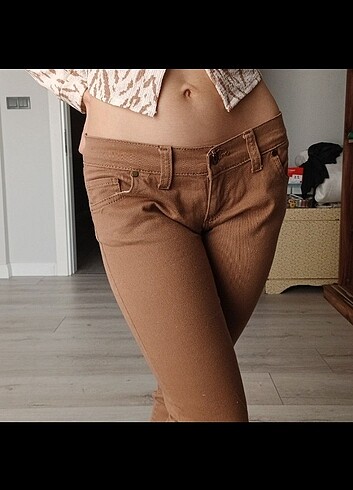 Taba rengi düşük bel pantolon