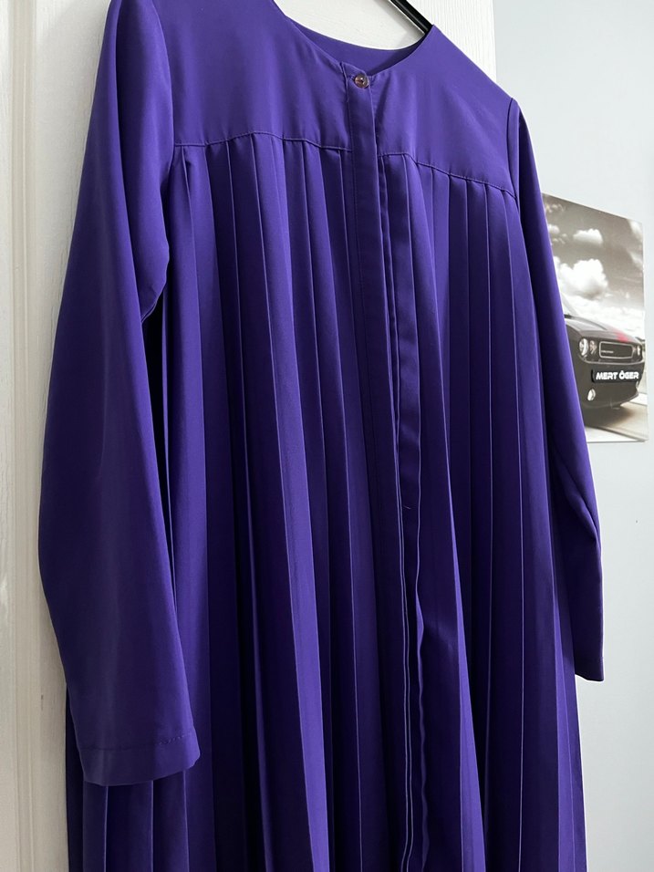 Kadın Mor Piliseli Uzun Elbise - Görsel 2