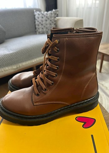 Kadın Kahverengi Deri Blok Topuklu Bot - Görsel 2