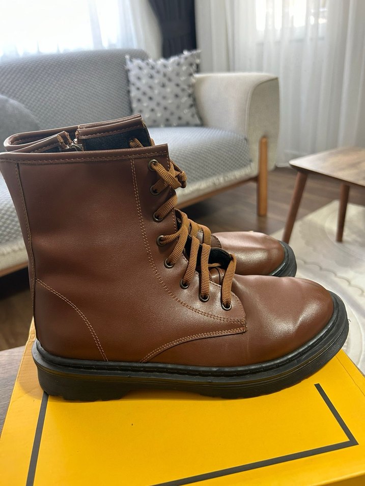 Kadın Kahverengi Deri Blok Topuklu Bot - Görsel 4