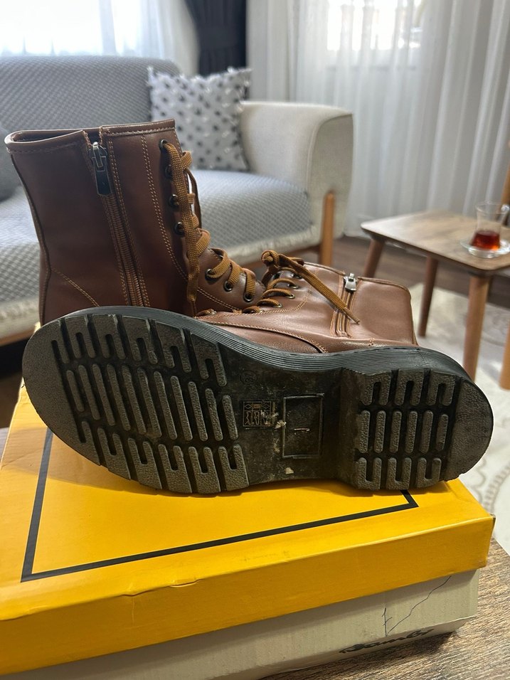 Kadın Kahverengi Deri Blok Topuklu Bot - Görsel 5