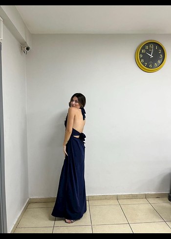 s Beden Lacivert Straplez Uzun Abiye Elbise