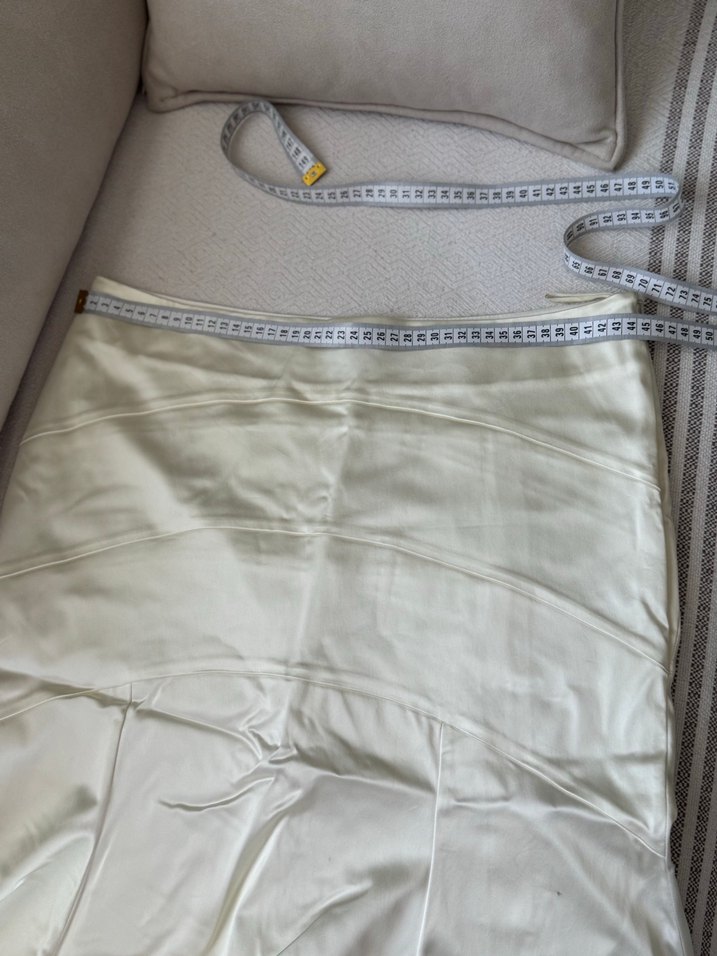 Krem Saten Midi Drapeli Hamile Eteği - Görsel 4