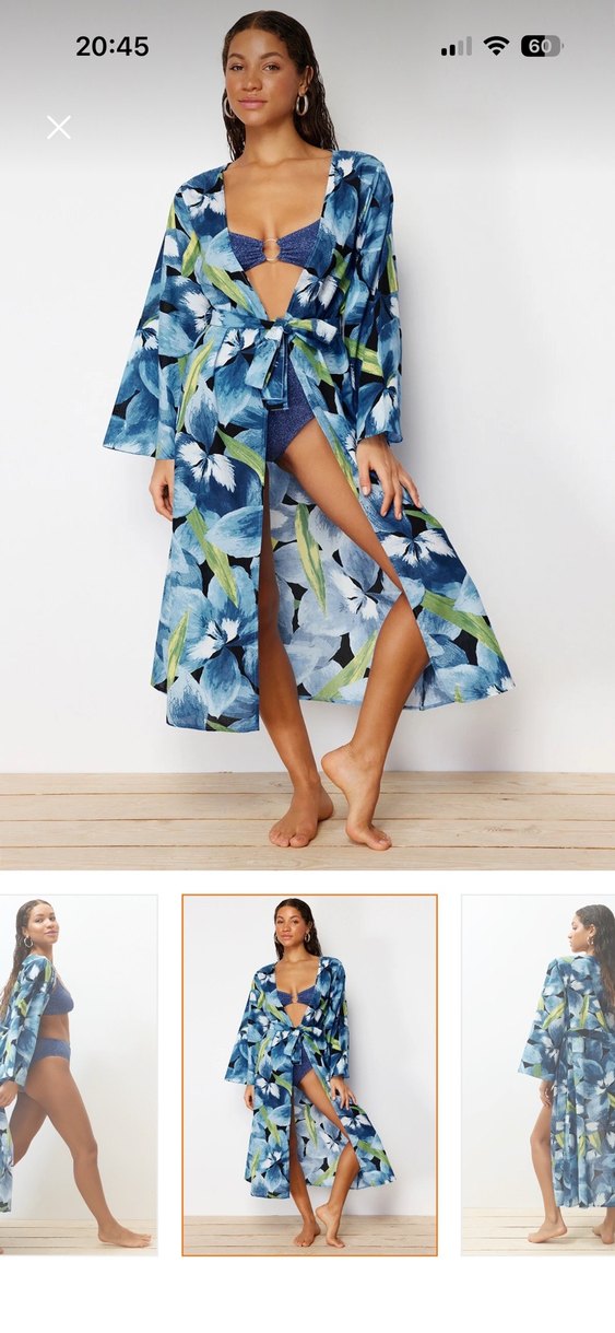 Uzun Mavi Bohem Kadın Kimono - Görsel 3