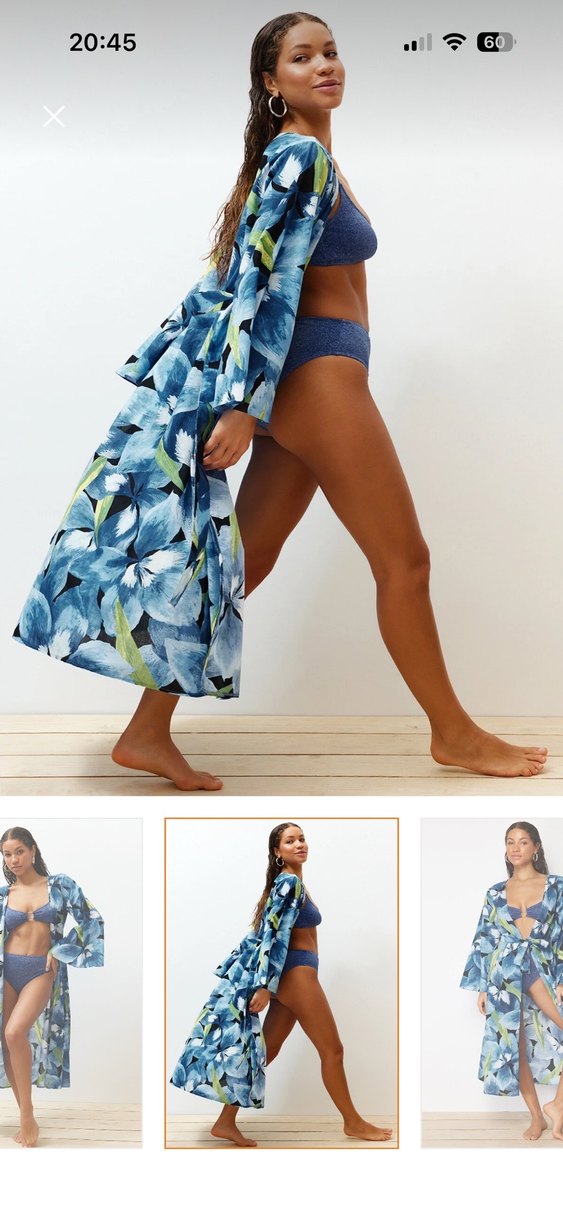 Uzun Mavi Bohem Kadın Kimono - Görsel 2