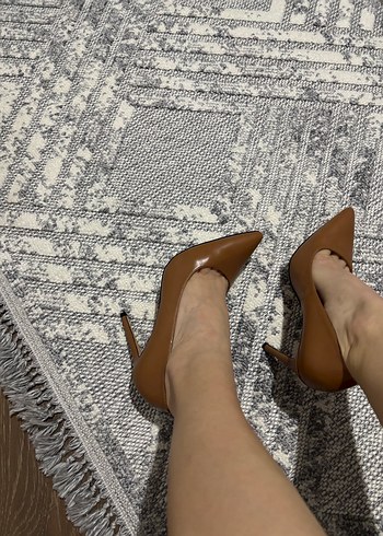 Taba Deri Stiletto Topuklu Kadın Ayakkabı - Görsel 3