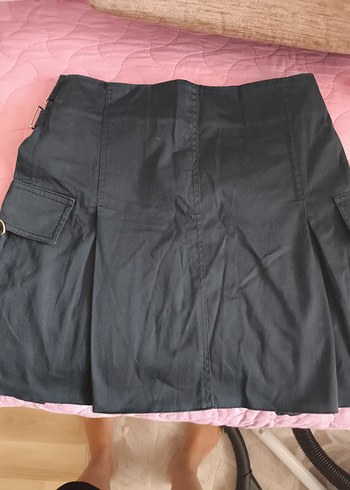 Lacivert Kemerli Gevşek Mini Etek