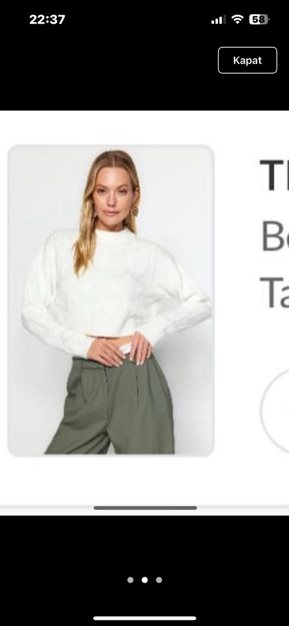 Beyaz Örgü Boğazlı Kadın Kazak - Görsel 2