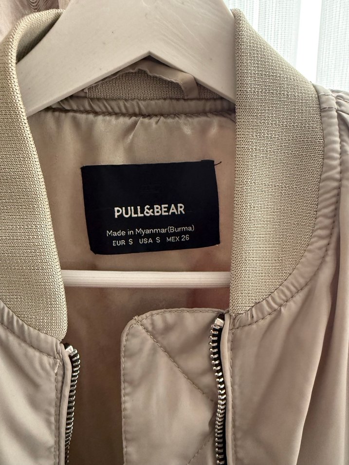 Bej Kadın Bomber Ceket, Düğmeli, Rahat Kesim - Görsel 3