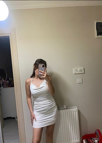 Beyaz Saten Transparan Mini Elbise