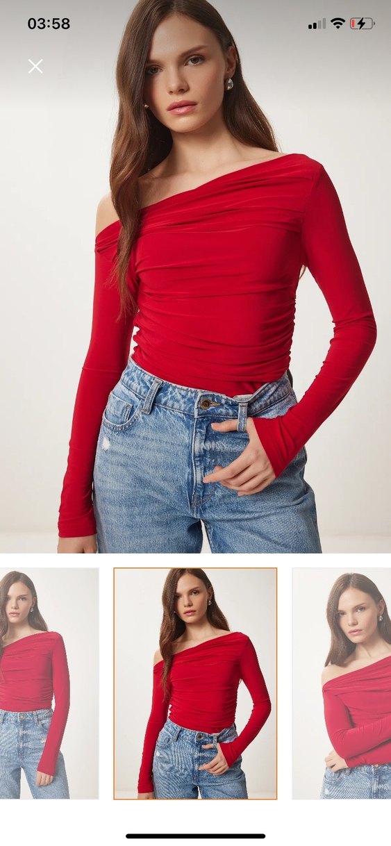 Kırmızı Tek Omuz Uzun Kollu Bluz - Görsel 2