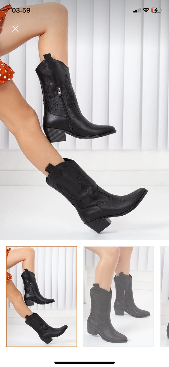 Siyah Nakışlı Bağcıklı Deri Kadın Dizüstü Bot - Görsel 2