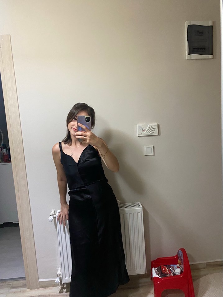 Siyah Straplez Midi Kadın Elbise - Görsel 2