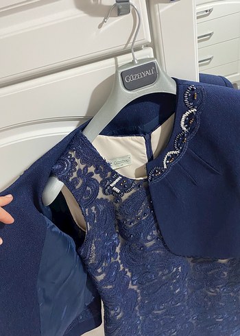 Lacivert Dantel Detaylı Mini Elbise - Görsel 7