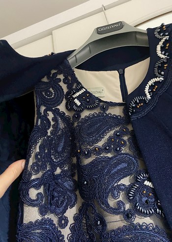 Lacivert Dantel Detaylı Mini Elbise - Görsel 4