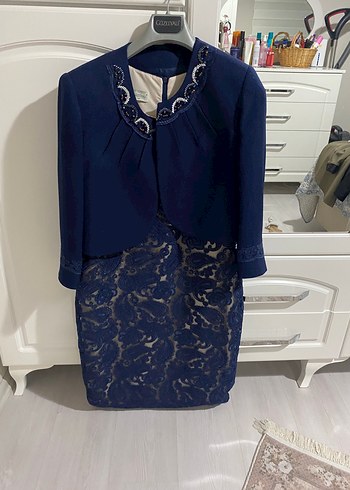 Lacivert Dantel Detaylı Mini Elbise - Görsel 2