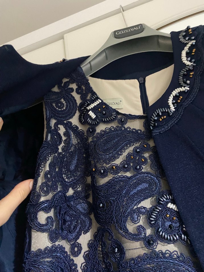 Lacivert Dantel Detaylı Mini Elbise - Görsel 4