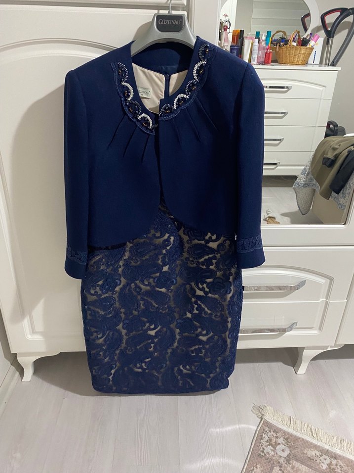 Lacivert Dantel Detaylı Mini Elbise - Görsel 2