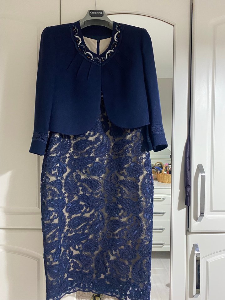 Lacivert Dantel Detaylı Mini Elbise - Görsel 3