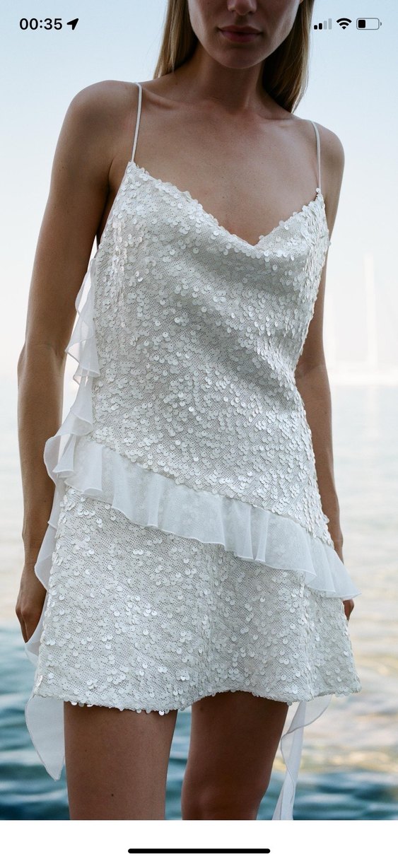 Dantel Detaylı Beyaz Mini Elbise - Görsel 4