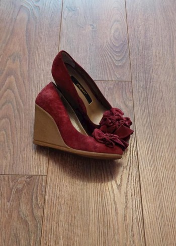 36 Beden Bordo Süet Fırfırlı Yüksek Topuklu Stiletto