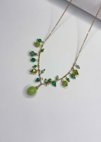 American Vintage Altin Zincirli Yesil Tasli Bohem Kolye