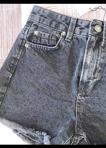 32 Beden siyah Renk Siyah Baskılı Kadın Mini Denim Şort