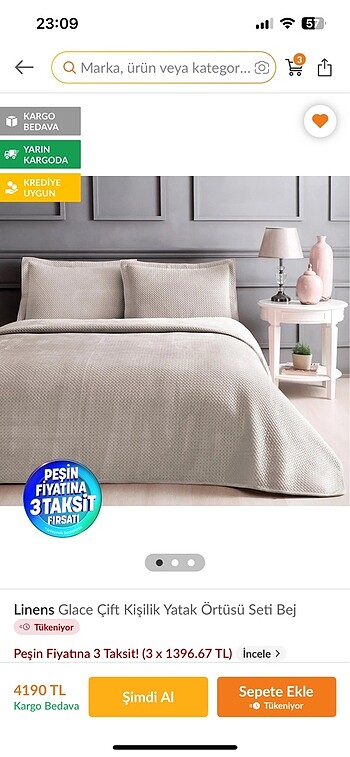 Linens çift kişilik yatak örtüsü seti