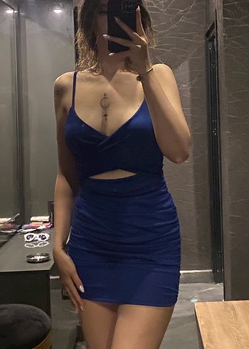 Mavi Drapeli Mini Elbise - Görsel 4